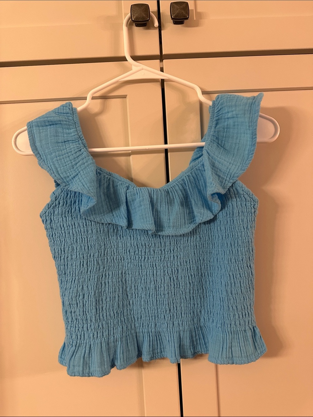 American Eagle Outfitters Light Blue Smocked Ruffle Tank